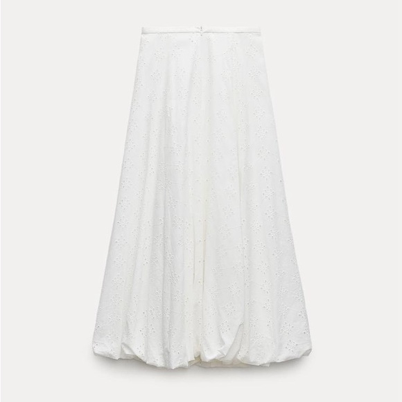 Zara embroidered 100% cotton white voluminous hem midi skirt sz.XS - Picture 16 of 16